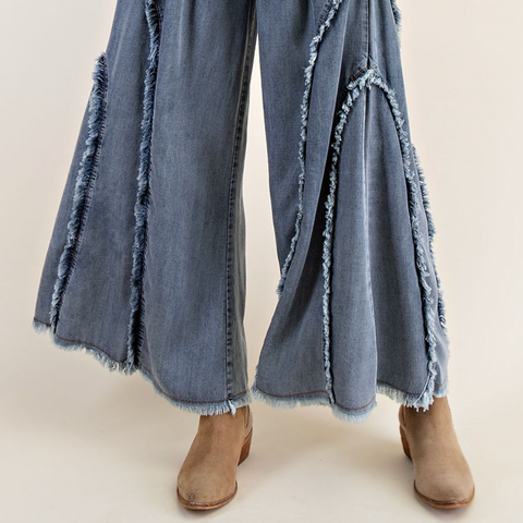 Self Fringe Washed Denim Pant