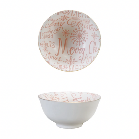 Pink + White Stoneware Bowl