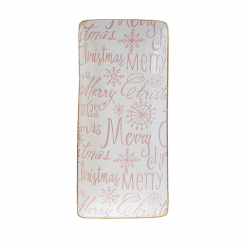 Pink + White Stoneware Tray