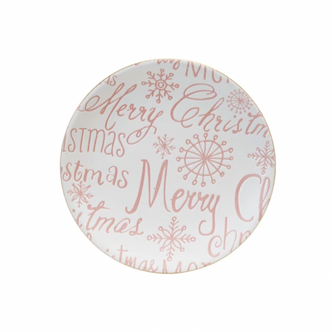 Pink + White Stoneware Plate