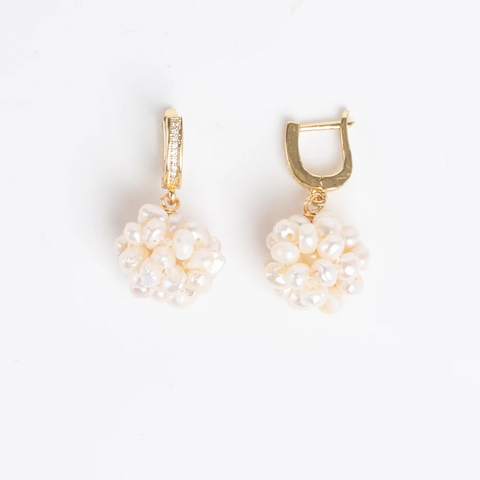 Pearl Cluster Huggie Earrings
