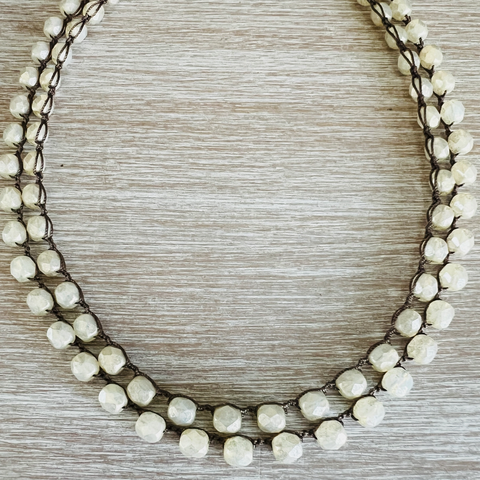 Long Cream Crystal Necklace