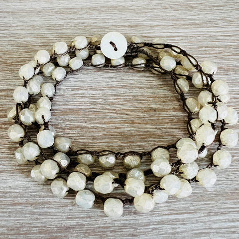 Long Cream Crystal Necklace