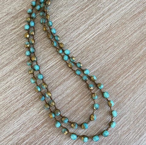 Long Aqua Crystal Necklace