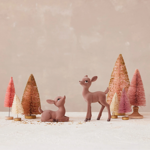 Flocked Sitting Fawn Figure