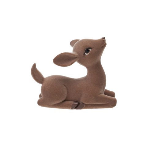 Flocked Sitting Fawn Figure