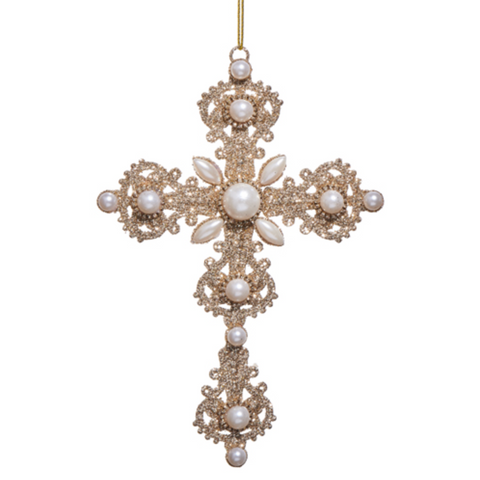 Champagne Pearl Cross Ornament