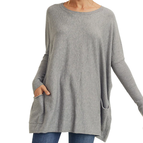 Oversize Pocket Sweater - Heather Grey