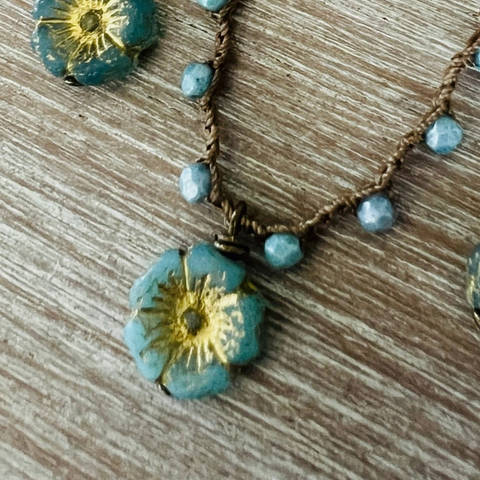 Dainty Denim Flower Necklace