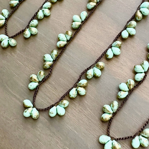 Crystal Fan Necklace - Mint