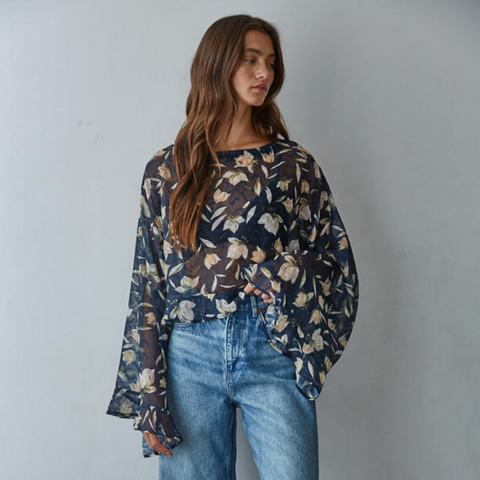 Aether Floral Top - Navy
