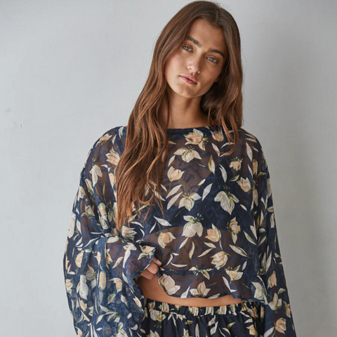 Aether Floral Top - Navy