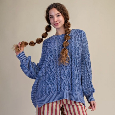 Rizzo Cable Knit Sweater - Blue