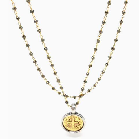 Pyrite Coin Necklace - Long