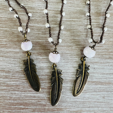 Pink Opal Feather Necklace