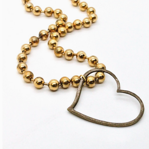 Ball Chain Heart Necklace - Gold