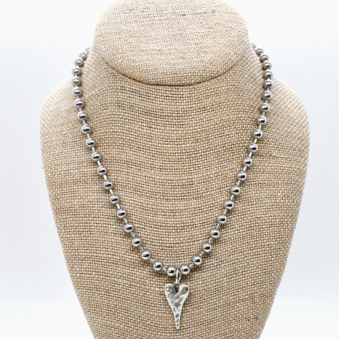 Elongated Heart Charm Necklace - Silver