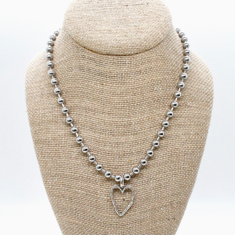 Open Heart Charm Necklace - Silver