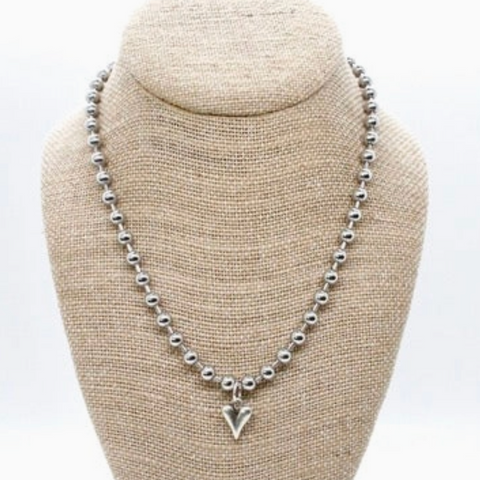 Mini Heart Charm Necklace - Silver
