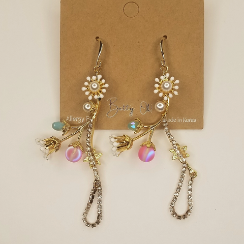 Iridescent Dangle Earrings - Pink