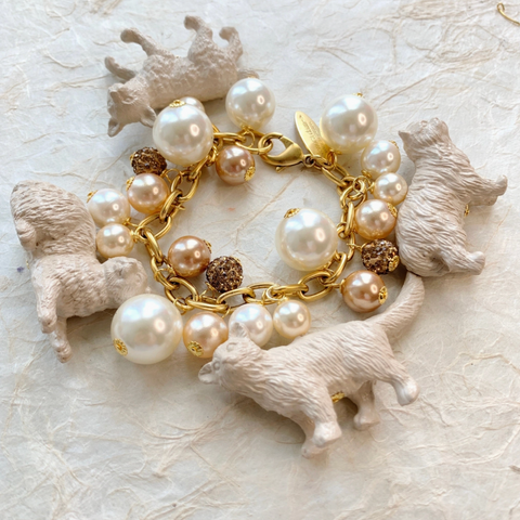 Pearl Love Cats Charm Bracelet