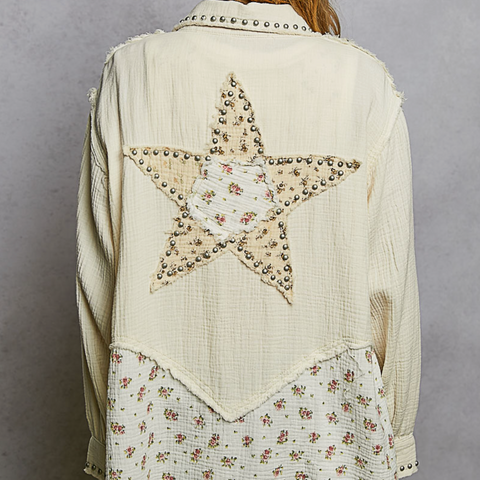 Star Patched Jacket - Natural – Bloom Boutiques