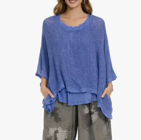 Fishnet Linen Top - Steel