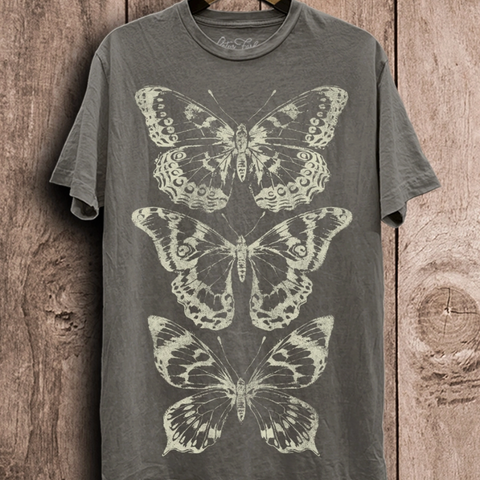 Butterfly Trio Tee - Stone Grey