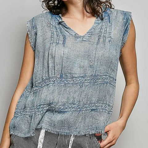 Chambray Lace Blouse