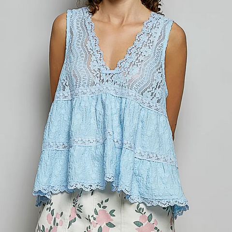 V-neck Lace Blouse - Powder