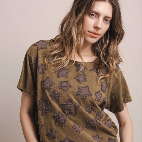 Star Patch Top - Olive