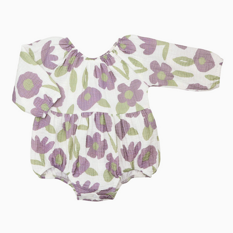 Purple Floral Long Sleeve Romper