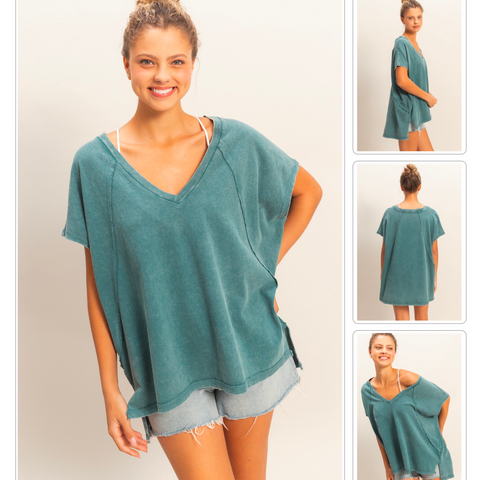 Oversized V-Neck Top - Dark Teal