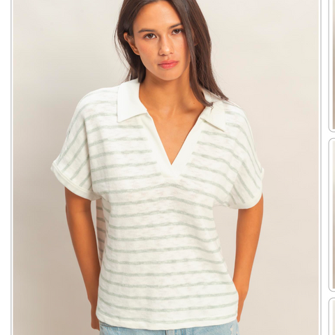 Striped Dolman Top - Sage Green