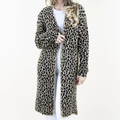 Long Cheetah Cardigan - Camel