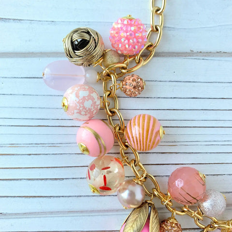 Pink Peony Charm Necklace