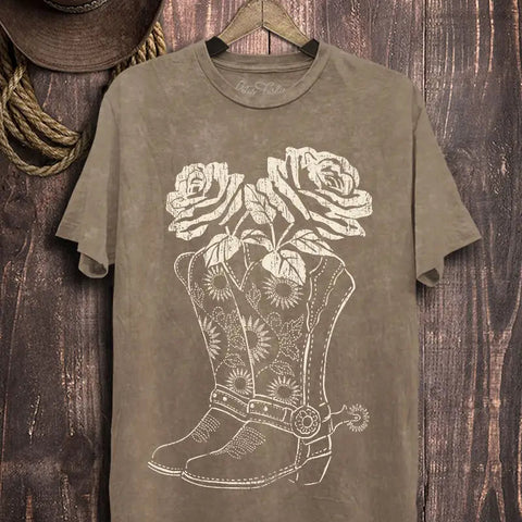 Boots/Roses Tee - Mocha