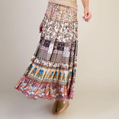Boho Multi-Tiered Skirt - Khaki