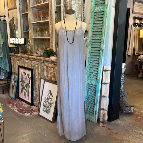Long Silk Dress with Straps - Taupe