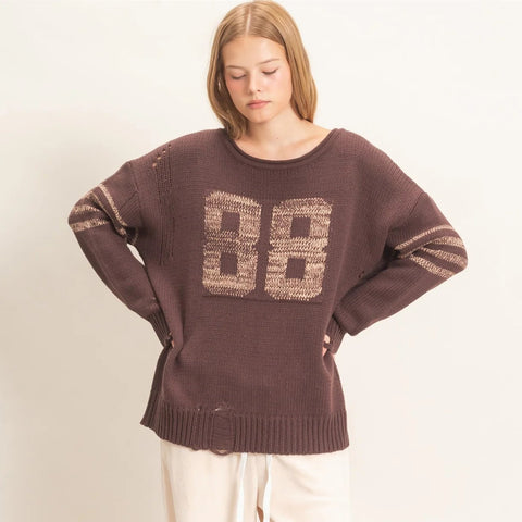 Number Knit Sweater - Dark Brown