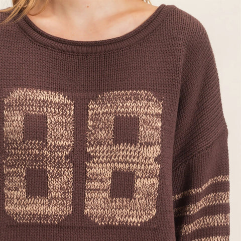 Number Knit Sweater - Dark Brown